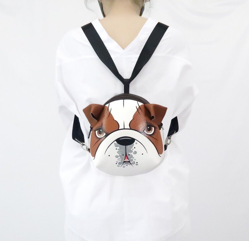 Englis Bulldog Mini backpack ,dog crossbody bag,hand painted bag,handmade bag - 后背包/双肩包 - 人造皮革 白色
