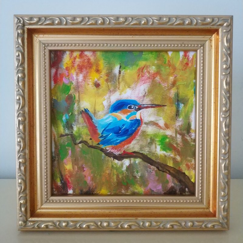 荷花池畔的翠鸟/原创油画/独一无二 - 摆饰 - 棉．麻 