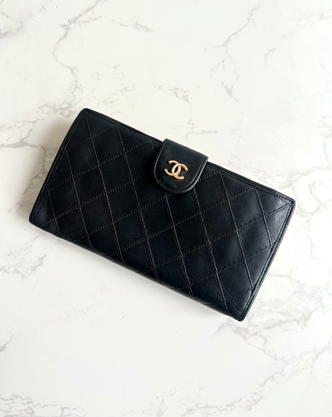 绝版古董包 Chanel 黑色小羊皮革长夹 银包 皮夹 中古包 二手包 - 皮夹/钱包 - 真皮 黑色
