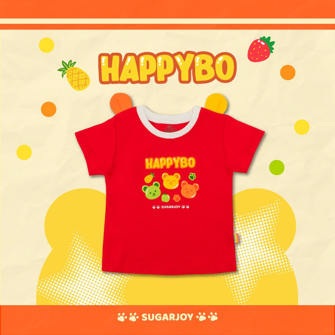 OMYMONSTER Happy Bo 快乐熊宝短袖上衣 红色 - 童装上衣 - 棉 红色