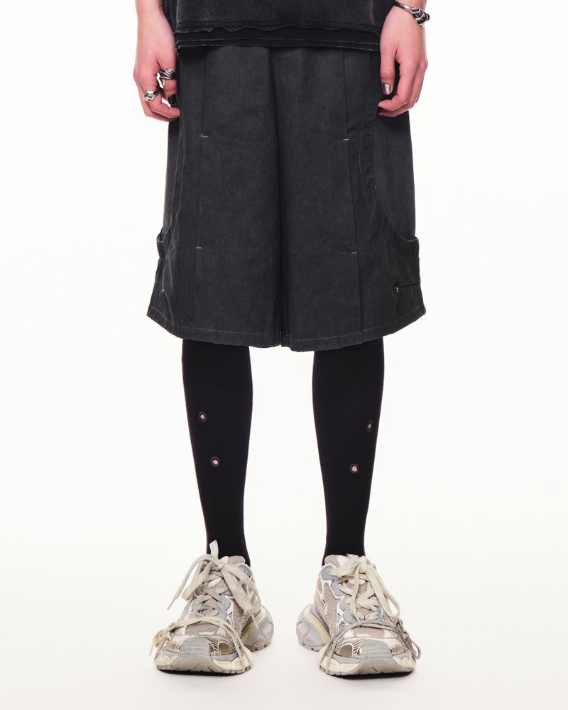 Washed Shorts - 男士长裤 - 棉．麻 灰色