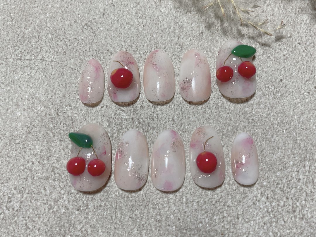 [Choice of sizes] Cherry nails - 指甲油/指甲贴 - 塑料 粉红色
