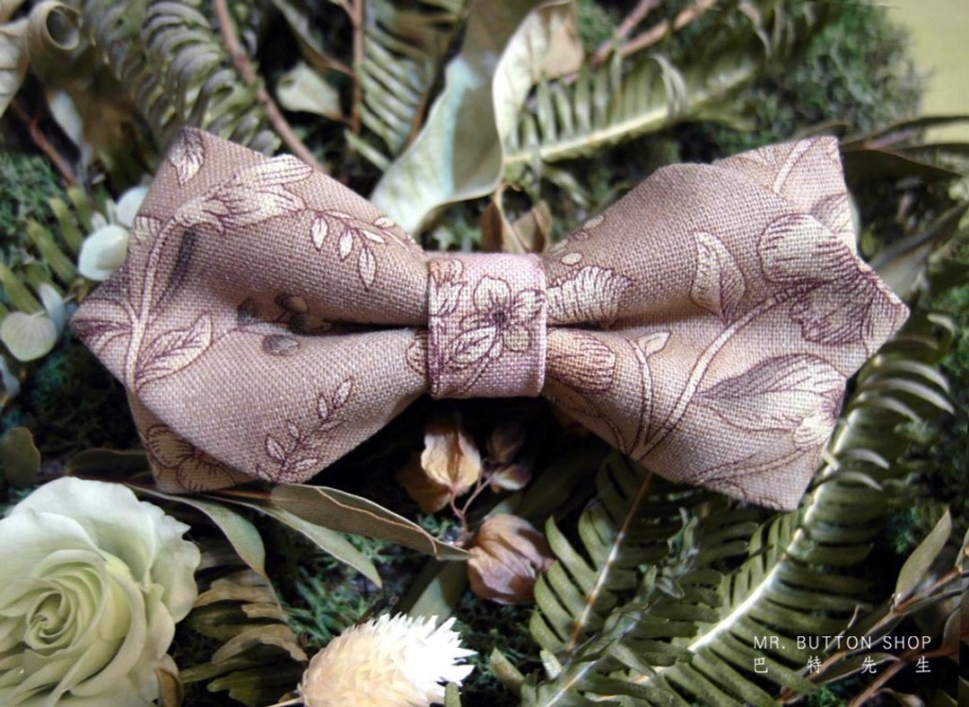 复古花卉 粉藕色 领结 Bow ties - 领结/领巾 - 棉．麻 粉红色