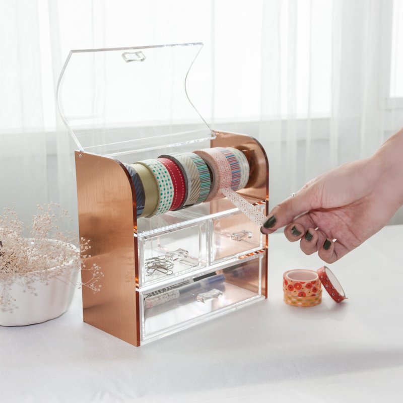 玫瑰金 文具手帐 纸胶带收纳盒 扭蛋公仔防尘收纳 生日礼物 - 收纳用品 - 压克力 金色