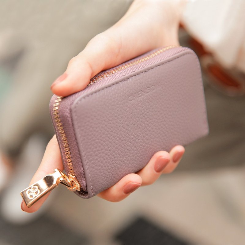 CHENSON真皮 11卡一手握卡包/零钱包 豆沙紫(W00602-U) - 零钱包 - 真皮 紫色