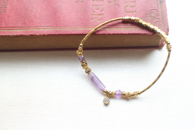 紫色秋夜~紫水晶/锆石/黄铜 弹性线手工手环 - 手链/手环 - 其他金属 