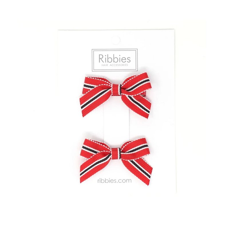 英国Ribbies经典蝴蝶结2入组-红蓝条纹 蝴蝶结发夹 发饰 蝴蝶结 - 发饰 - 聚酯纤维 