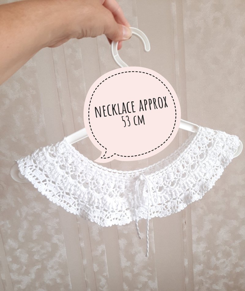 可拆卸棉质项圈手工制作白色钩针项链项圈 - 锁骨链 - 棉．麻 白色