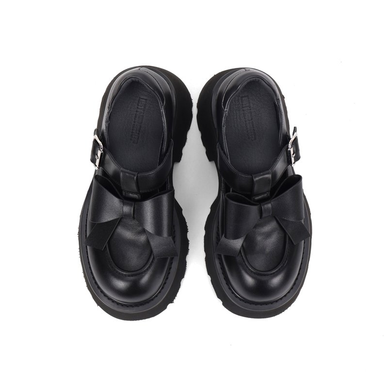 notdetailed原创 蝴蝶结装饰圆头粗跟高跟乐福鞋学院风女士小皮鞋 - 女款休闲鞋 - 真皮 