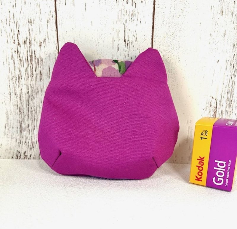 猫咪造型 弹簧口金小包 / 粉紫帆布 × 花朵紫 - 化妆包/杂物包 - 棉．麻 多色