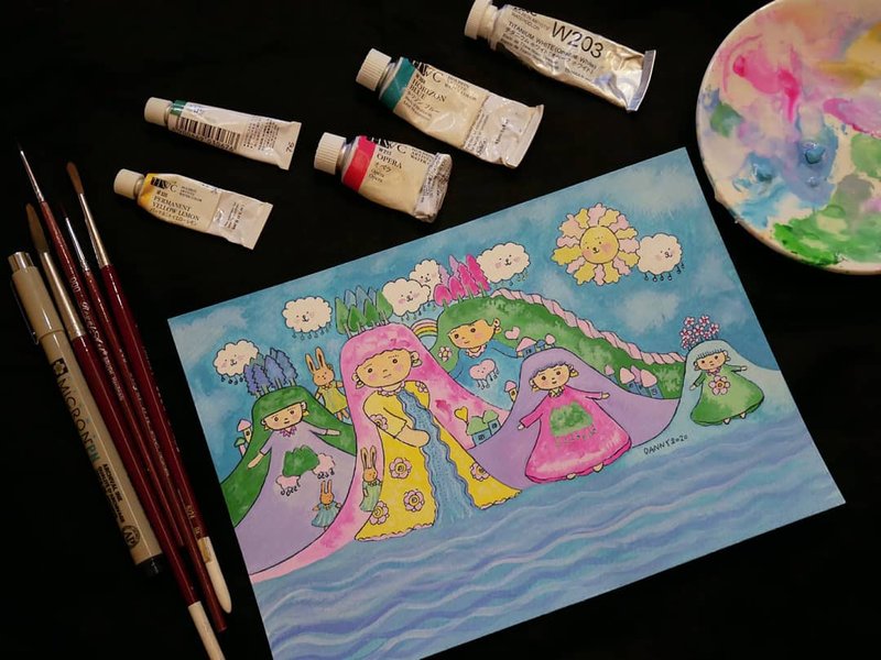 山与女孩 手绘插画 - 海报/装饰画/版画 - 纸 