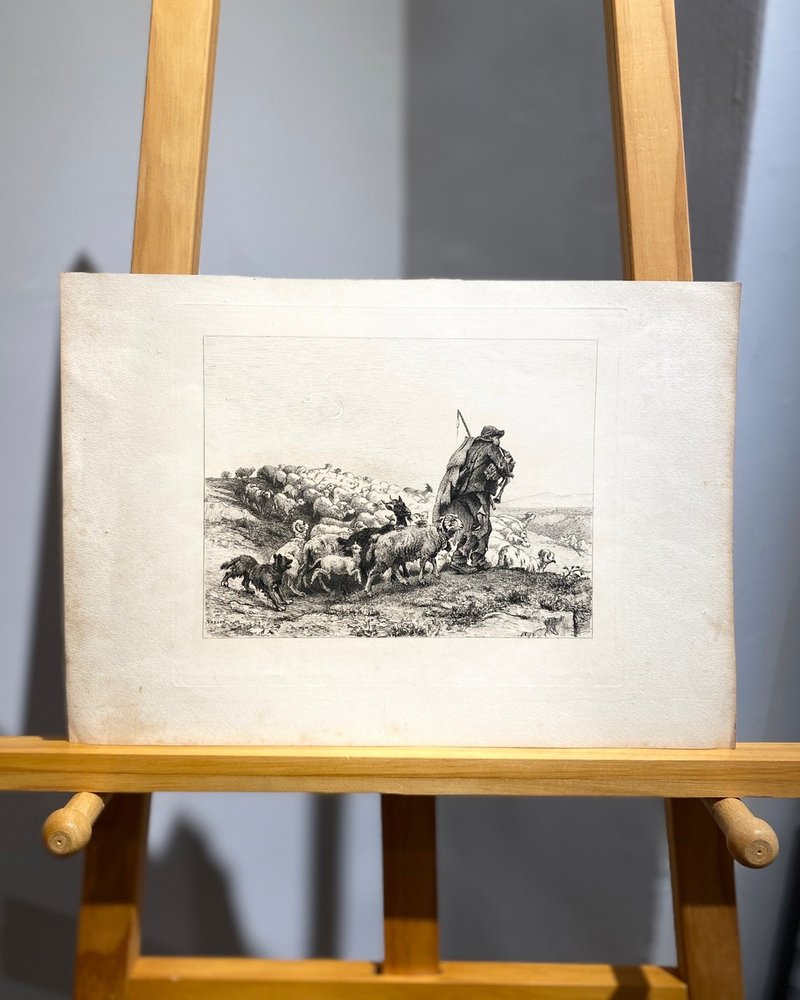 法国艺术家Paul Vayson-1882羊群回归普罗旺斯-蚀刻版画-Etching - 海报/装饰画/版画 - 纸 白色