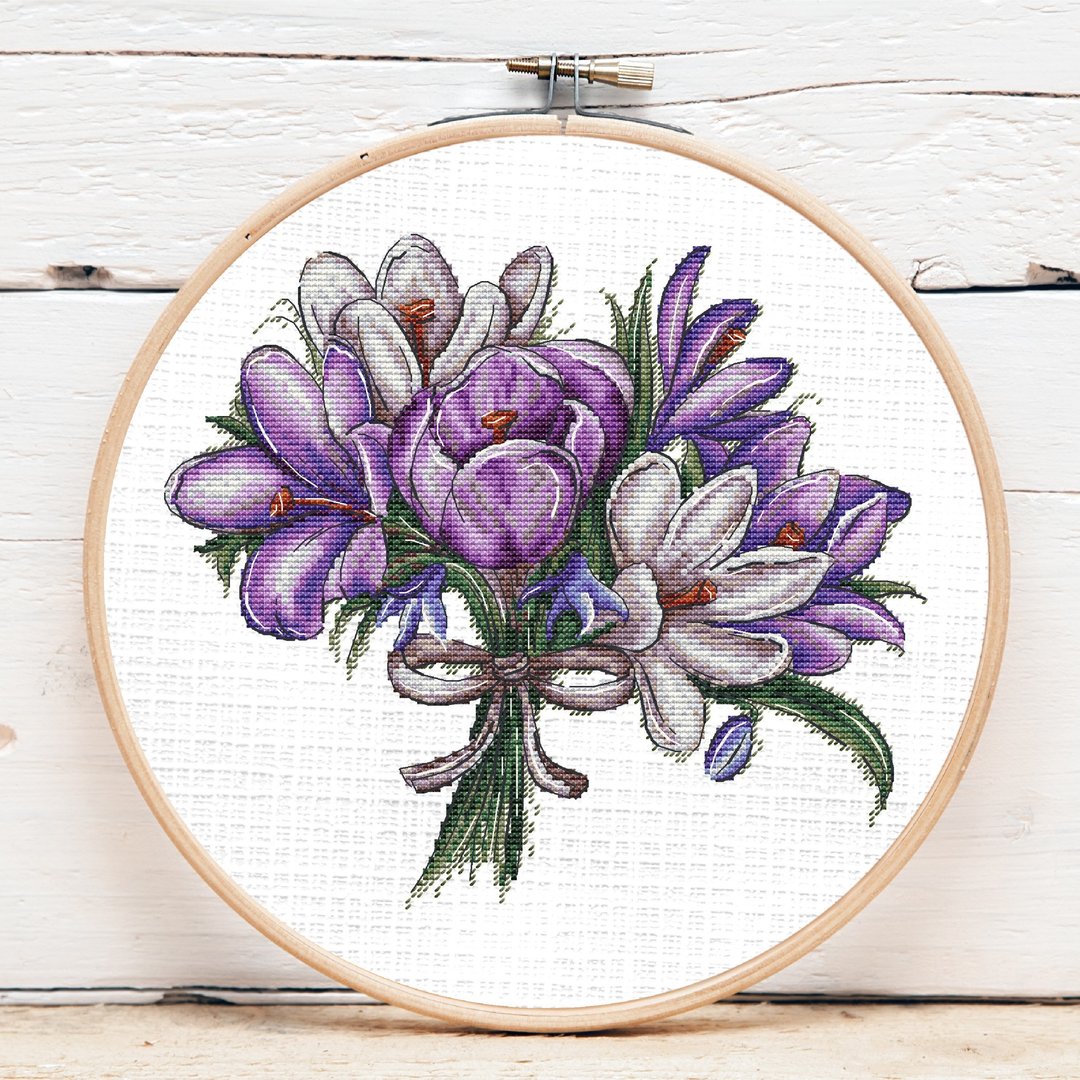 Crocuses Cross Stitch pattern digital download PDF Spring handmade embroidery - 编织/刺绣/羊毛毡/裁缝 - 绣线 紫色