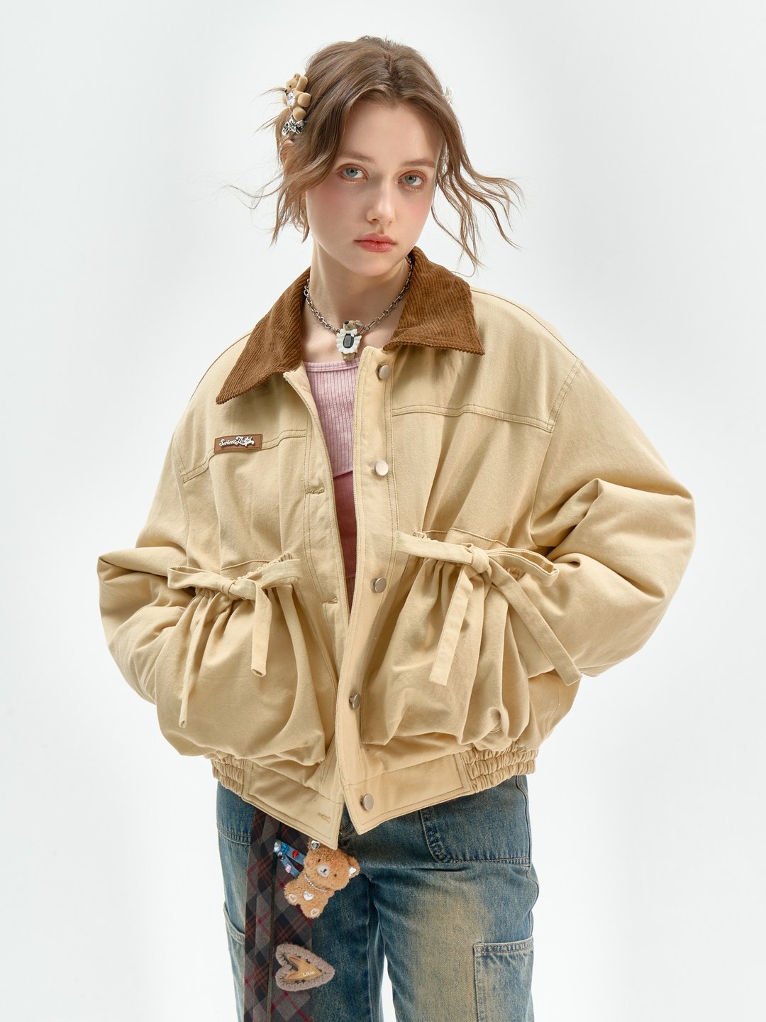 ziziFei秋冬季设计感卡其色灯芯绒夹棉巴恩风夹克工装棉服外套女 - 女装上衣 - 其他材质 卡其色