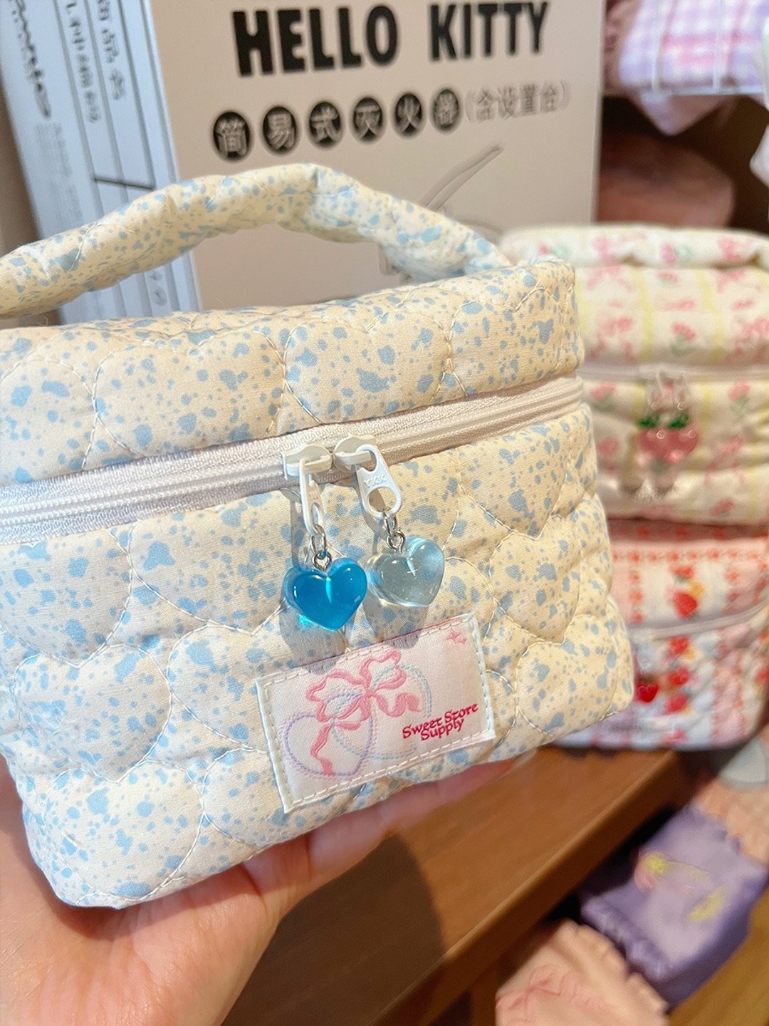 Sweetstore Supply 原创可爱甜美蓝奶牛手提小盒子化妆品收纳包 - 化妆包/杂物包 - 棉 蓝色
