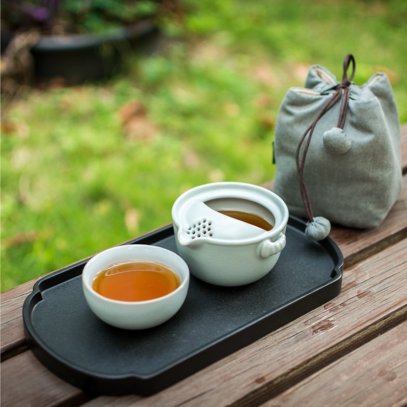 【实用礼物】陆宝 汝窑  仙石随手泡 一壶一杯 + 携行布袋 旅行茶具 - 茶具/茶杯 - 陶 