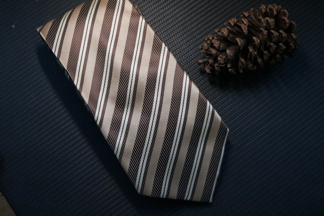 百分百真丝香槟金条纹领带成熟魅力丝质 necktie - 领带/领带夹 - 丝．绢 金色