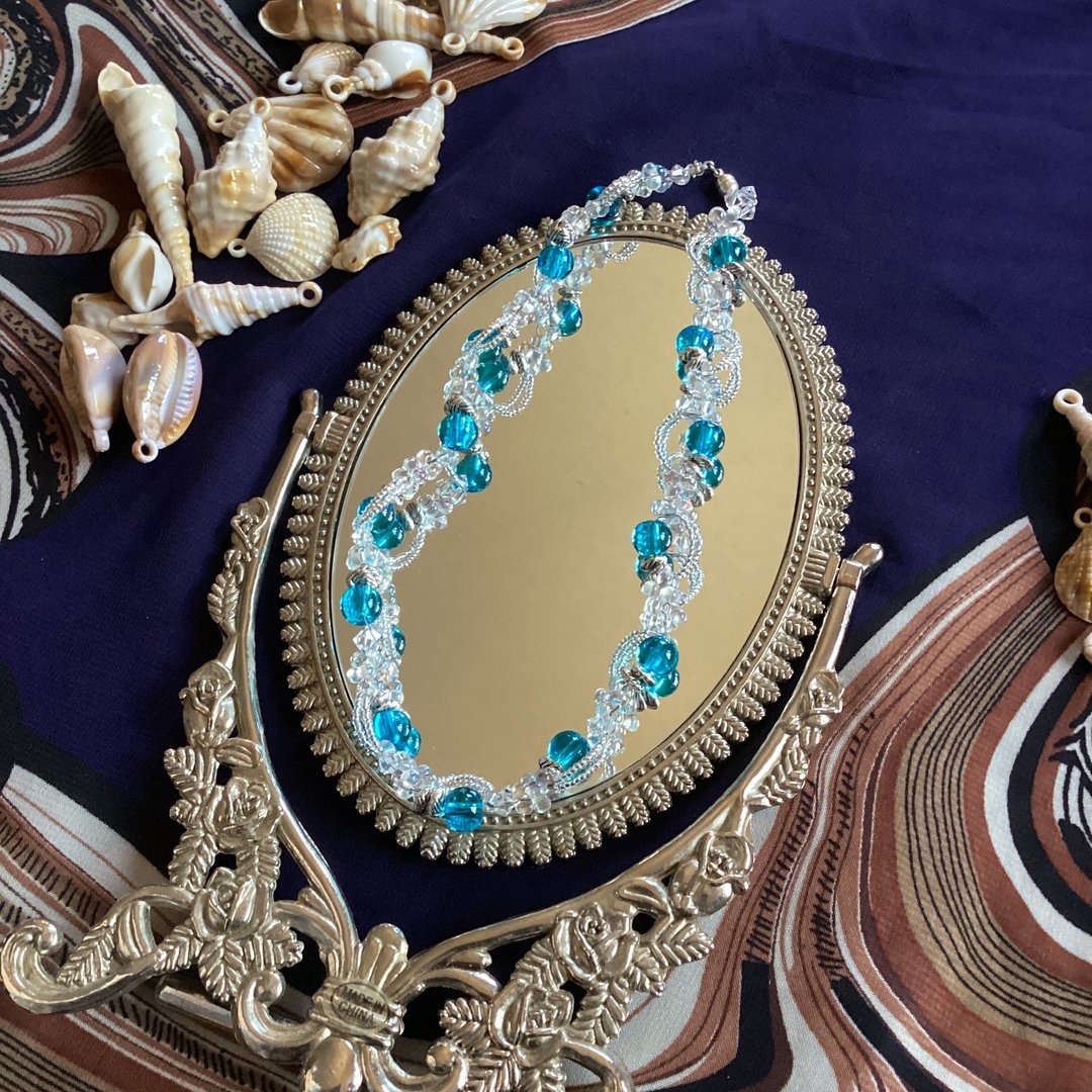 手工项圈｜Venetian Contalier 珠、玻璃珠与施华洛世奇水晶 - 颈链 - 玻璃 蓝色