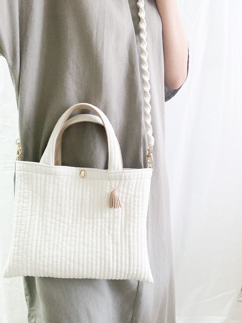 韩国布料NUBI 双色手提包 / 侧背包 mini bag - 侧背包/斜挎包 - 棉．麻 