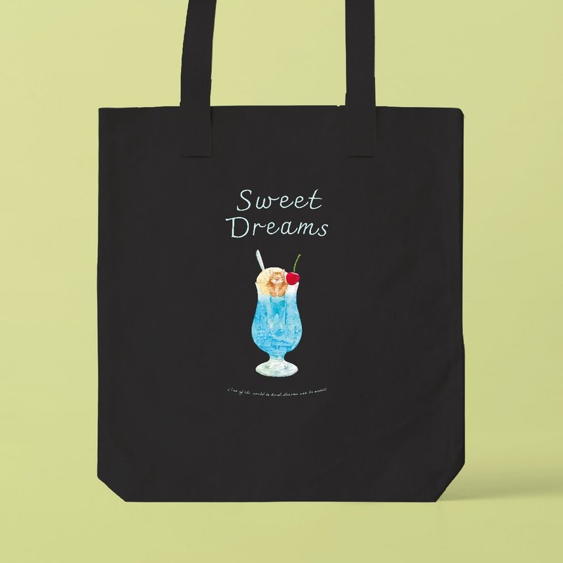 SWEET DREAMS_猫与苏打冰淇淋 / 可收纳A3尺寸的托特包 - 手提包/手提袋 - 棉．麻 白色