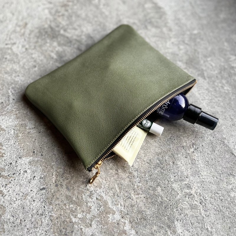 真皮百纳资料袋 酪梨绿 收纳袋 钱袋 化妆包 旅行包 手拿包 - 化妆包/杂物包 - 真皮 绿色