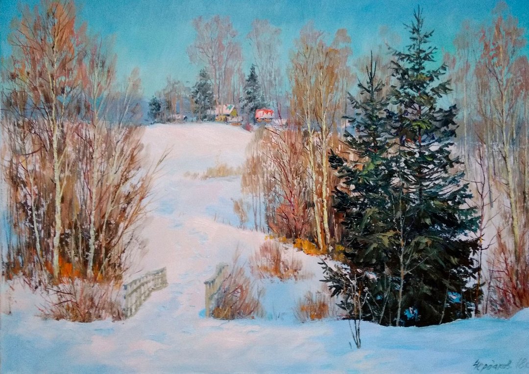 Snow Winter Forest Birches Fir Tree Landscape Snow Oil Painting Home Decor - 墙贴/壁贴 - 其他材质 蓝色