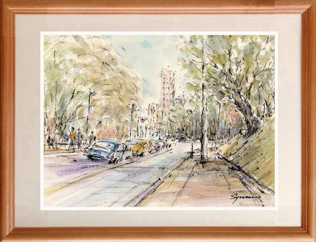 原创水彩画：清晨路口的景色 - 海报/装饰画/版画 - 纸 卡其色