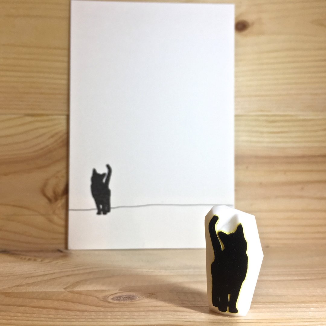 猫剪影(C款)印章连明信片 - 印章/印台 - 橡胶 白色