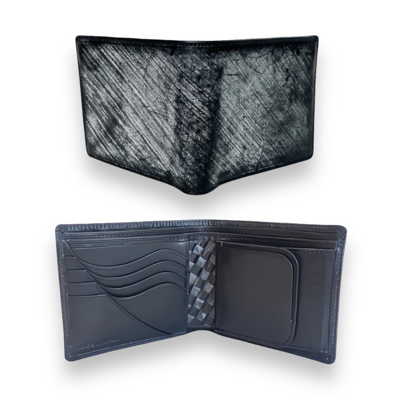 特别企划 Basic Art Wallet 马具皮革 BLACK × 台湾制小牛皮 BLACK - 皮夹/钱包 - 真皮 黑色