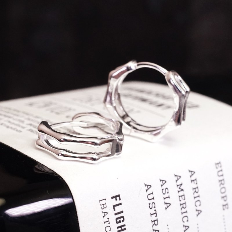 平行线 易扣式 14mm 925纯银耳环 女生 男生 中性耳环 - 耳环/耳夹 - 纯银 银色