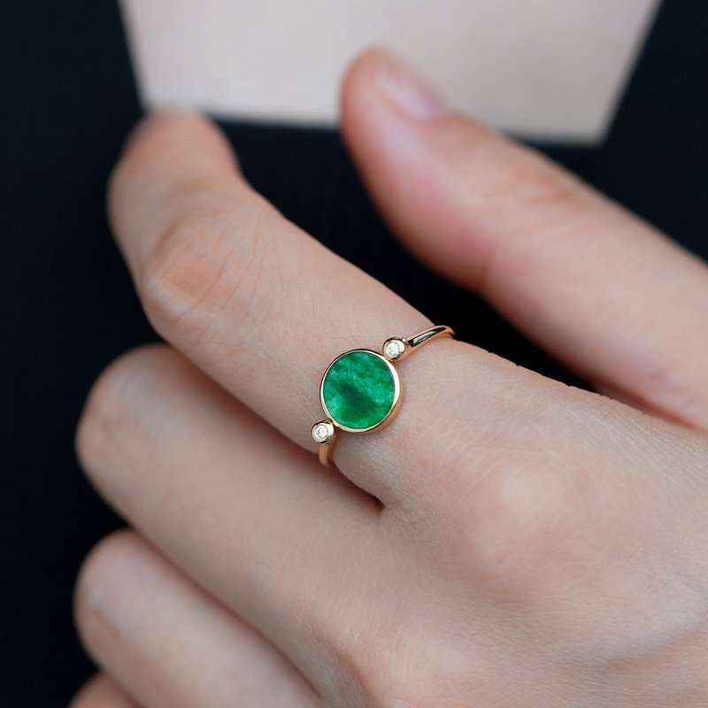 一片青山绿水罗马戒指 未时18K黄金镶嵌钻石天然翡翠铁龙生环女 - 戒指 - 玉石 
