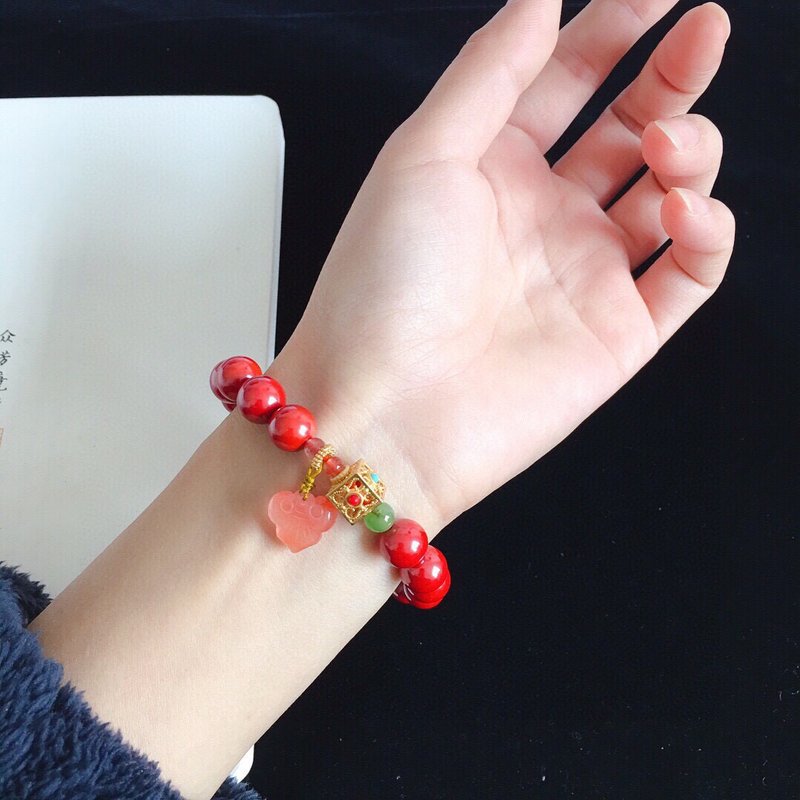 天然原矿朱砂 帝王砂手链 朱砂量95%以上 化太岁 清热解毒 防惊吓 - 手链/手环 - 宝石 