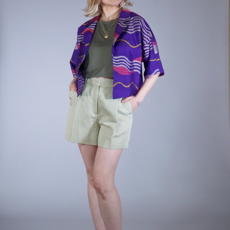 【日本制造】和服翻版、紫色短款上衣、女式 M-L、丝绸和服升级改 - 女装衬衫 - 丝．绢 紫色