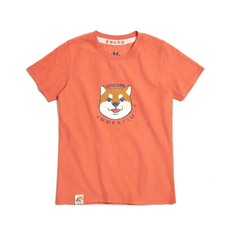 江户胜 日系 女装 胜太郎笑脸短袖T恤(灰桔色) #上衣#胜太郎 - 女装 T 恤 - 棉．麻 橘色