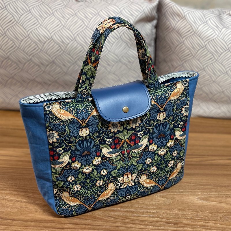 【草莓小偷系列】福利品/手提托特包/William Morris/威廉莫里斯 - 手提包/手提袋 - 棉．麻 蓝色