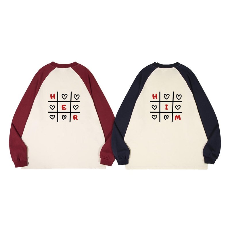 定制化单件情侣him/her男女同款圆领插肩袖卫衣订制长袖卫衣 - 中性连帽卫衣/T 恤 - 棉．麻 多色