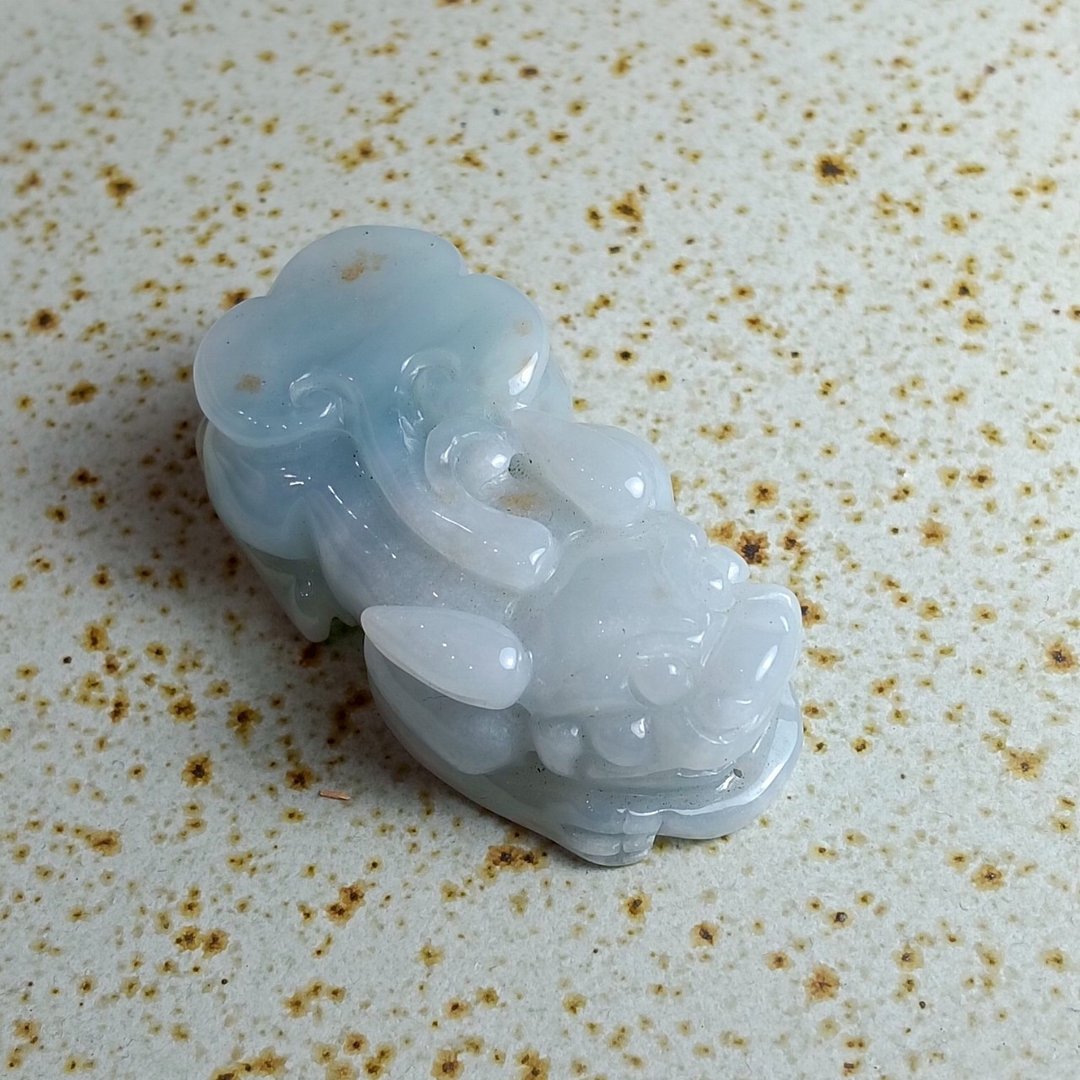 J0125天然翡翠A货 . 冰糯蓝绿撒金如意貔貅.健康富有.挂饰. - 摆饰 - 玉石 