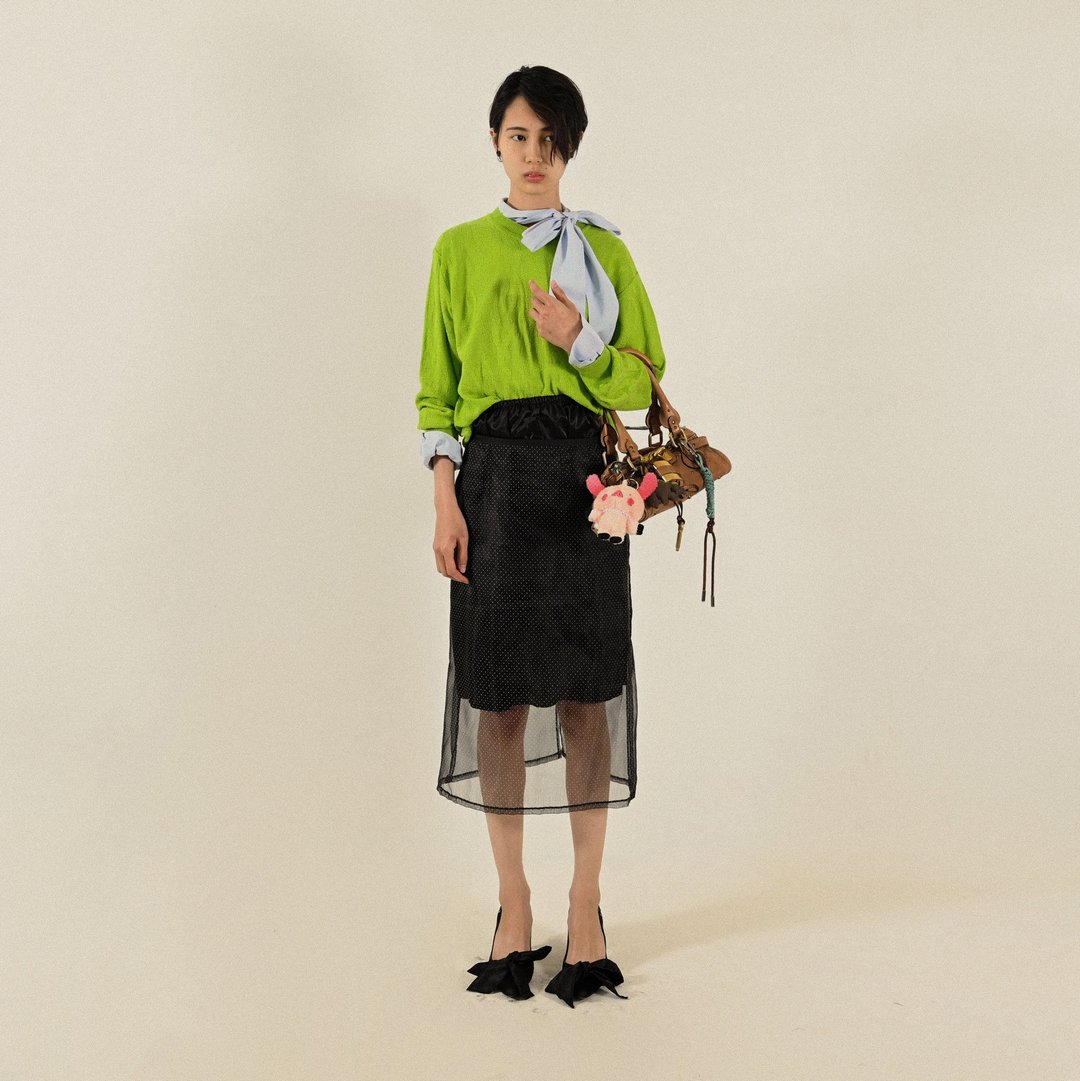 【NaSuBi Vintage】织纹缇花薄针织古着上衣 - 女装针织衫/毛衣 - 其他人造纤维 绿色