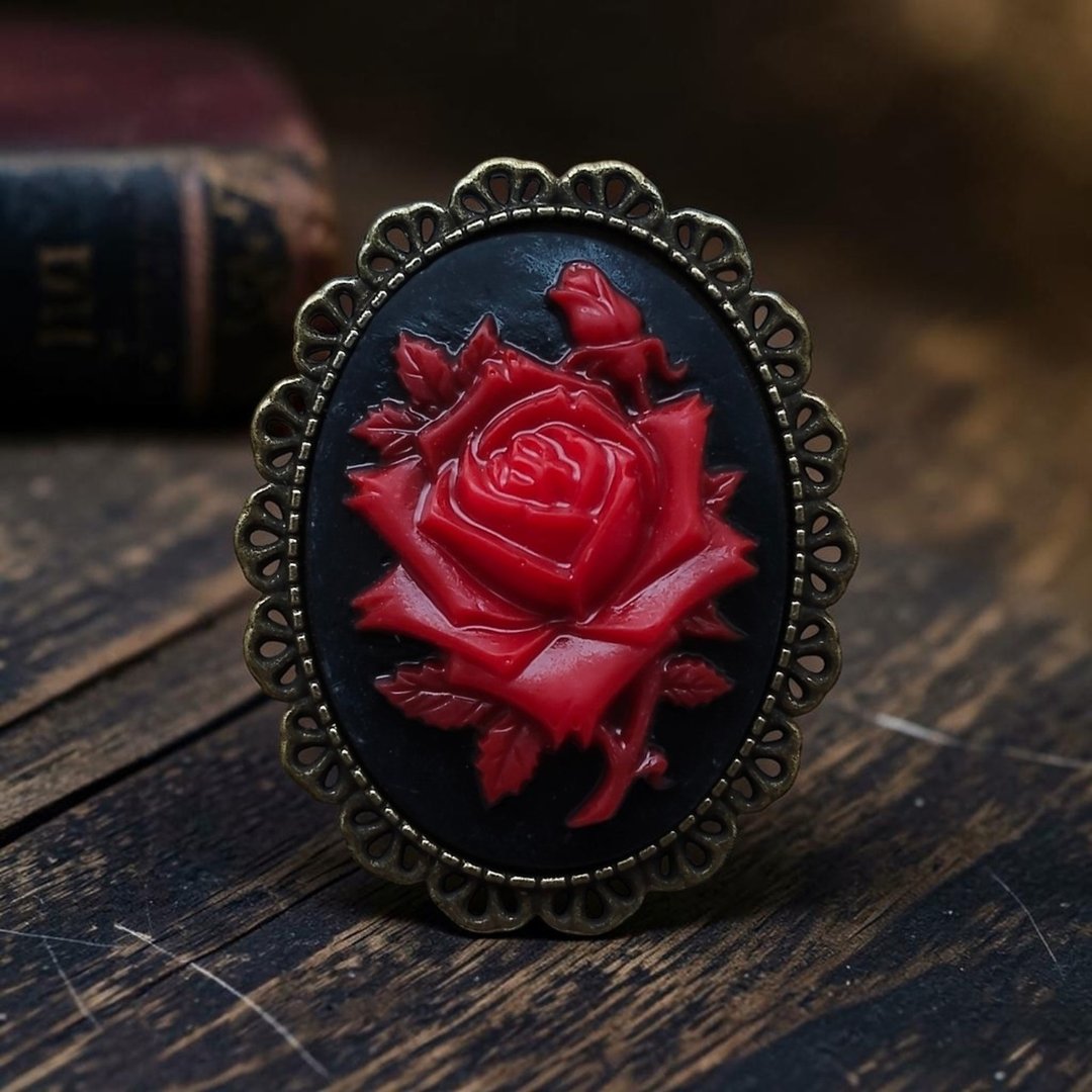 Cameo Brooch #39 茶花胸针 玫瑰 红黑 - 胸针 - 塑料 红色