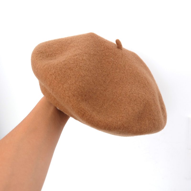 法国复古啡色羊毛贝雷帽 - 帽子 - 羊毛 咖啡色