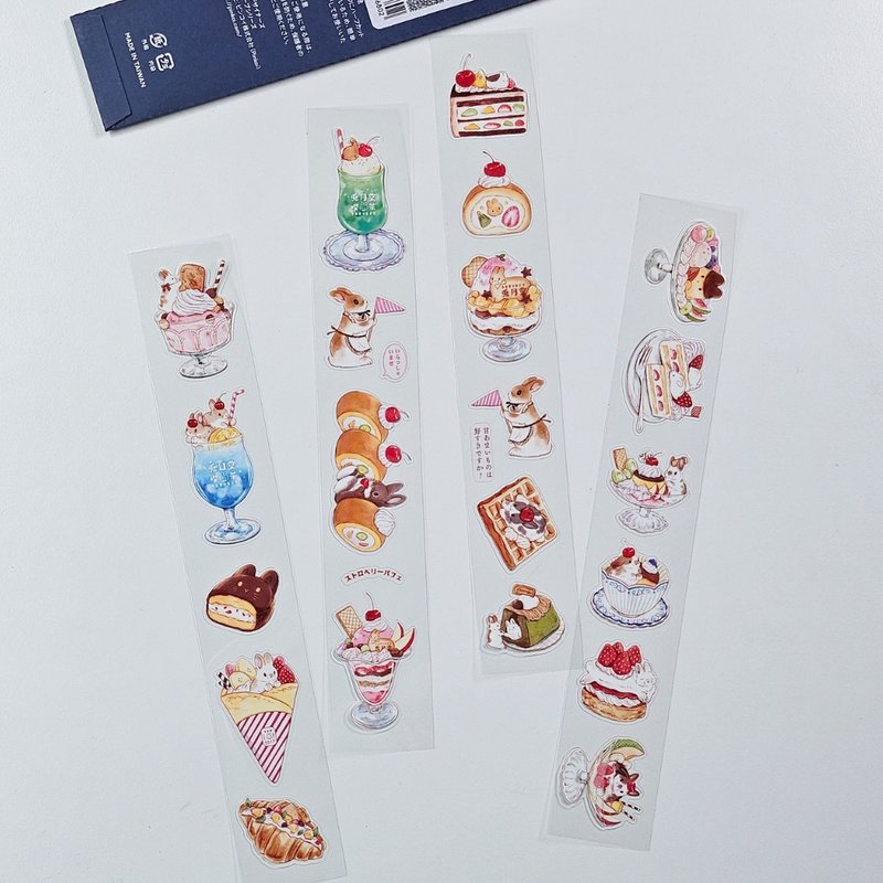 【12/20后出货】Pinkoi 世界设计师PET胶带 第二弹 | 兔子吃茶店 | KumaYankee | 雾面款・虚线裁切 - 纸胶带 - 纸 白色