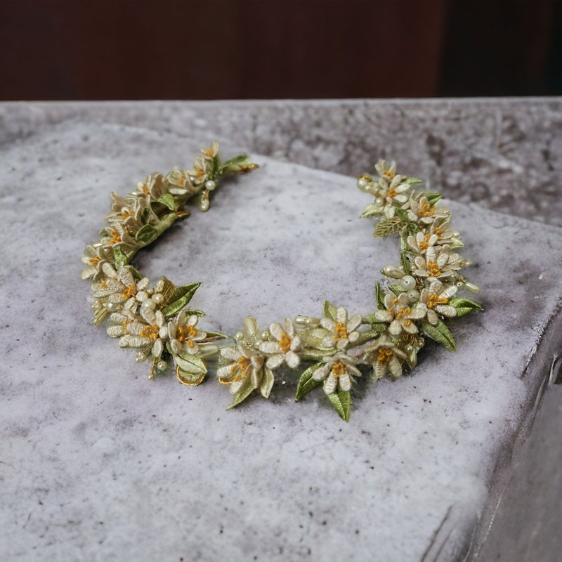 橙婚 花冠 发饰组/手腕花 - 发饰 - 绣线 白色
