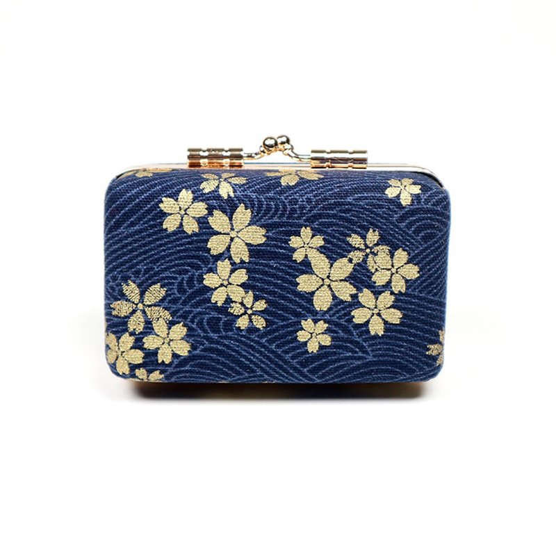 印章盒 口金 双人章 对章 公司大小章 - 烫金 樱花 (蓝) - 印章/印台 - 棉．麻 蓝色