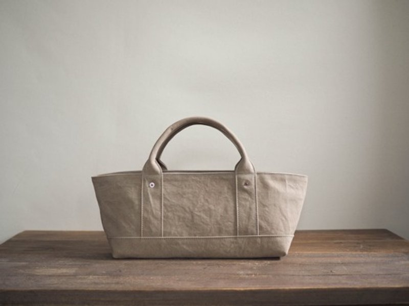 Made-to-order [ARMY DUCK] Tote bag with lid Yokonaga Gray Beige - 手提包/手提袋 - 棉．麻 