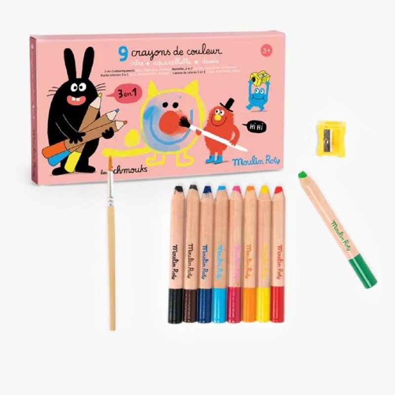 法国 Moulin Roty 可洗式 3 合 1 蜡笔 (9 色)-奇趣怪诞 - 玩具/玩偶 - 其他材质 多色