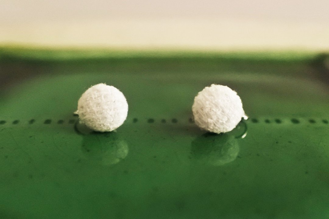 Walnut button earrings white - 耳环/耳夹 - 棉 白色