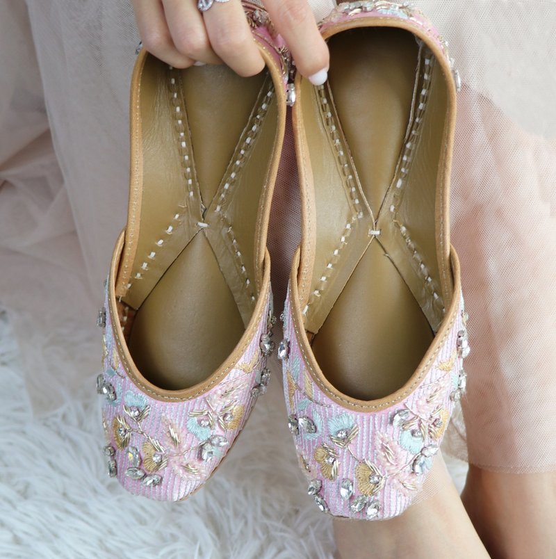 【粉惜春】印度风情/高定重工/手工钉珠鞋 - 女款休闲鞋 - 真皮 粉红色