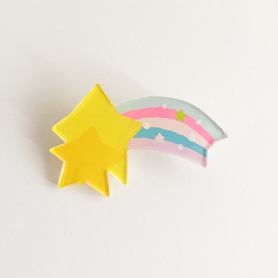 Yellow and yellow shooting star Pavan brooch - 胸针 - 塑料 黄色