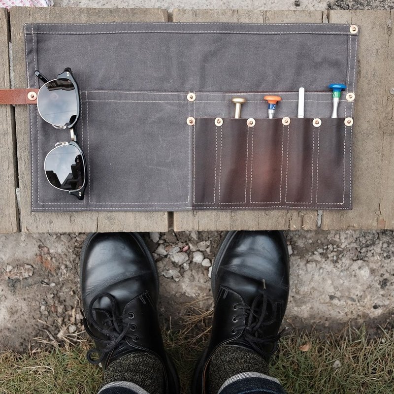 【吉.co】蜡布 真皮 笔袋 工具袋 - 其他 - 真皮 黑色