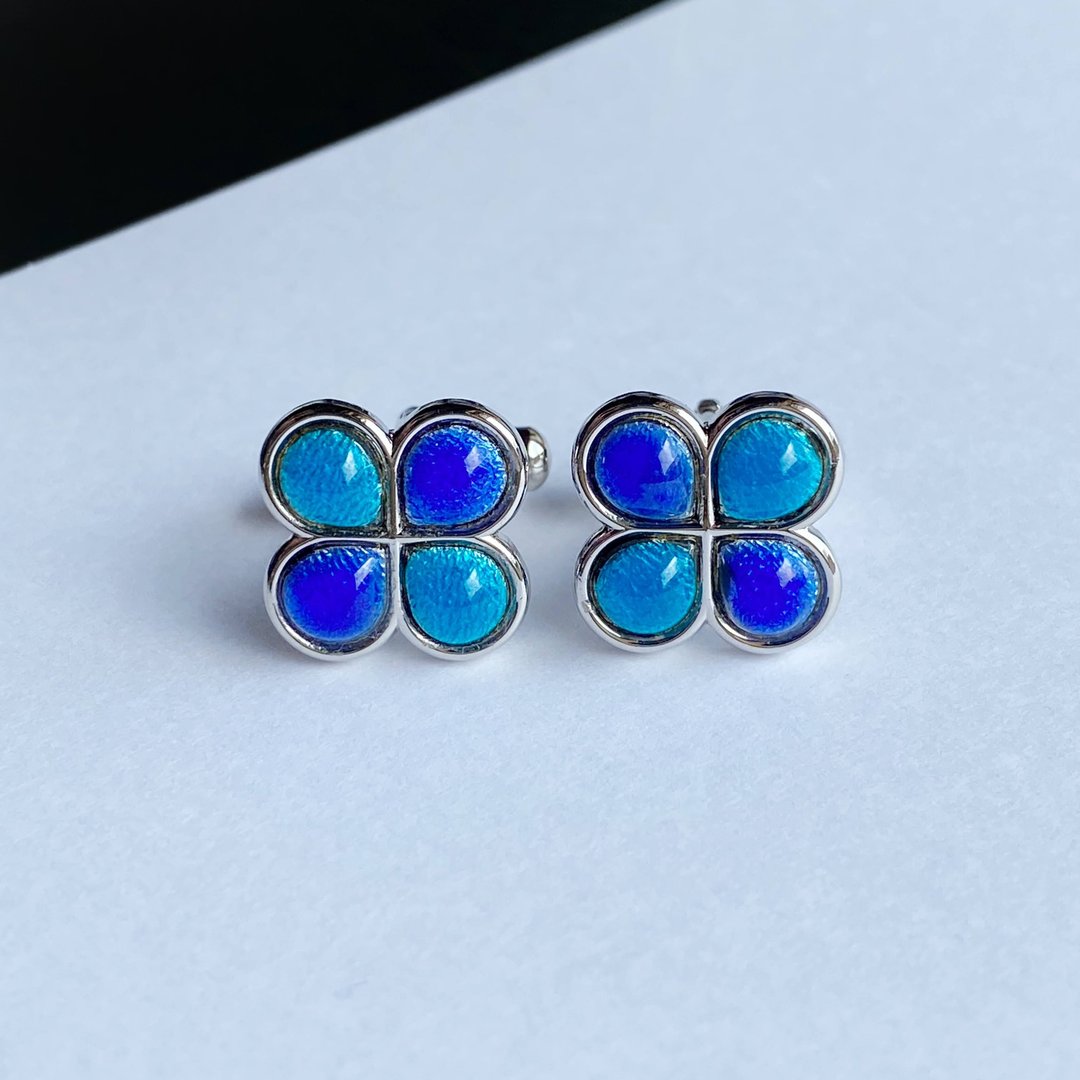 Clover [Blue Sky Blue Sky] Cloisonne Cufflinks Cufflinks Pure Silver Cloisonne - 袖扣 - 其他材质 蓝色